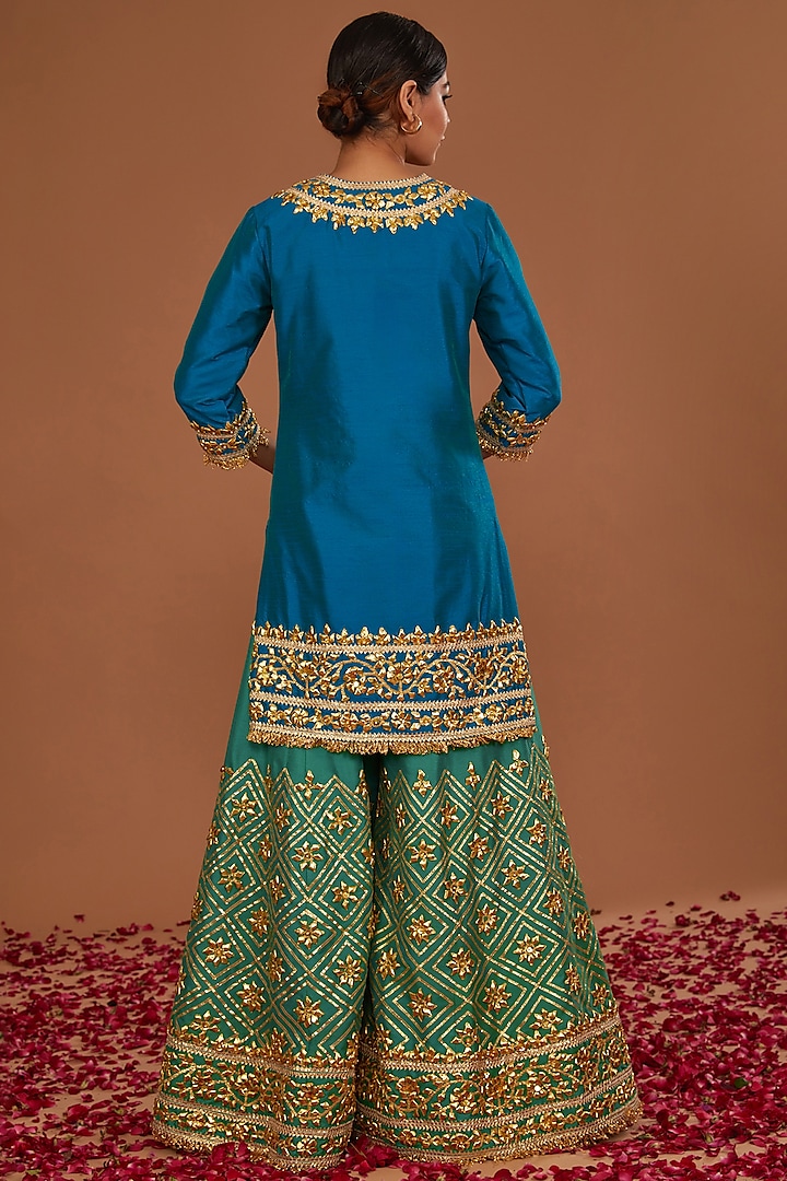 Green Dupion Gota Work Wedding Sharara Set by Preeti S Kapoor at Pernia's Pop Up Shop