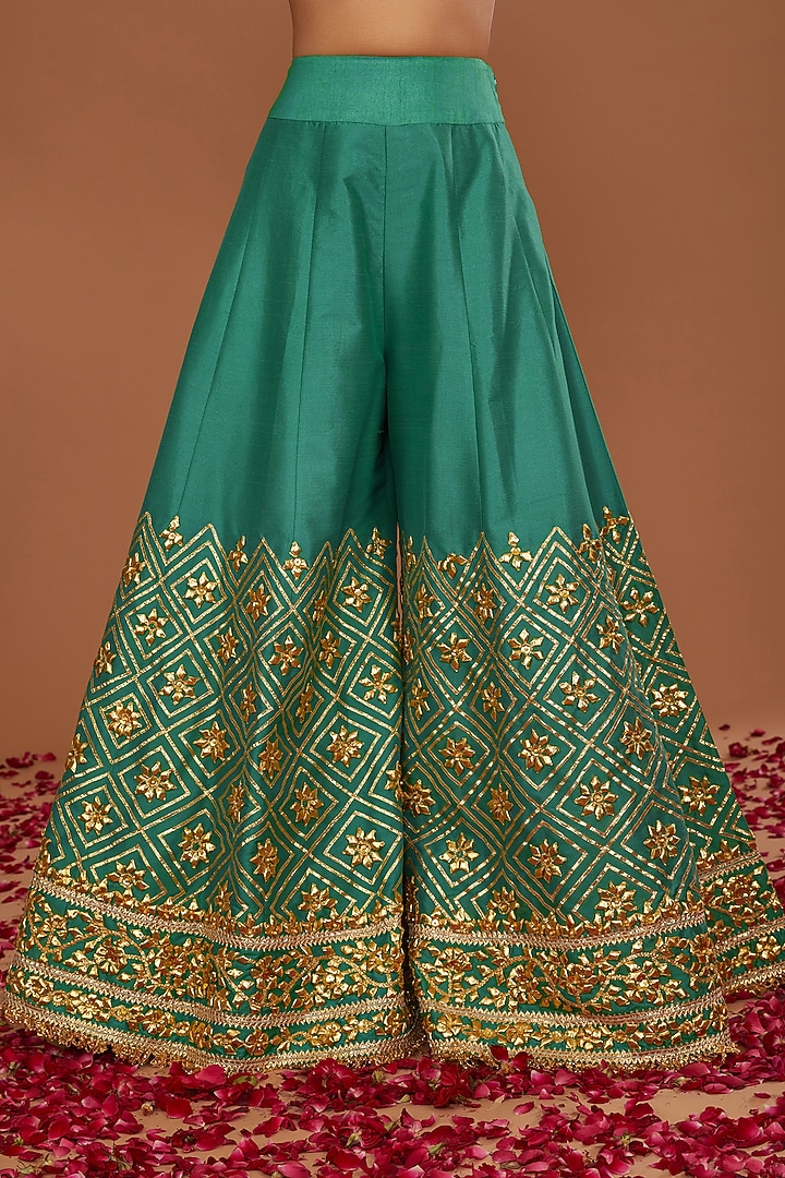 Green Dupion Gota Work Wedding Sharara Set by Preeti S Kapoor at Pernia's Pop Up Shop