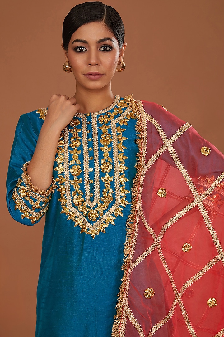 Green Dupion Gota Work Wedding Sharara Set by Preeti S Kapoor at Pernia's Pop Up Shop