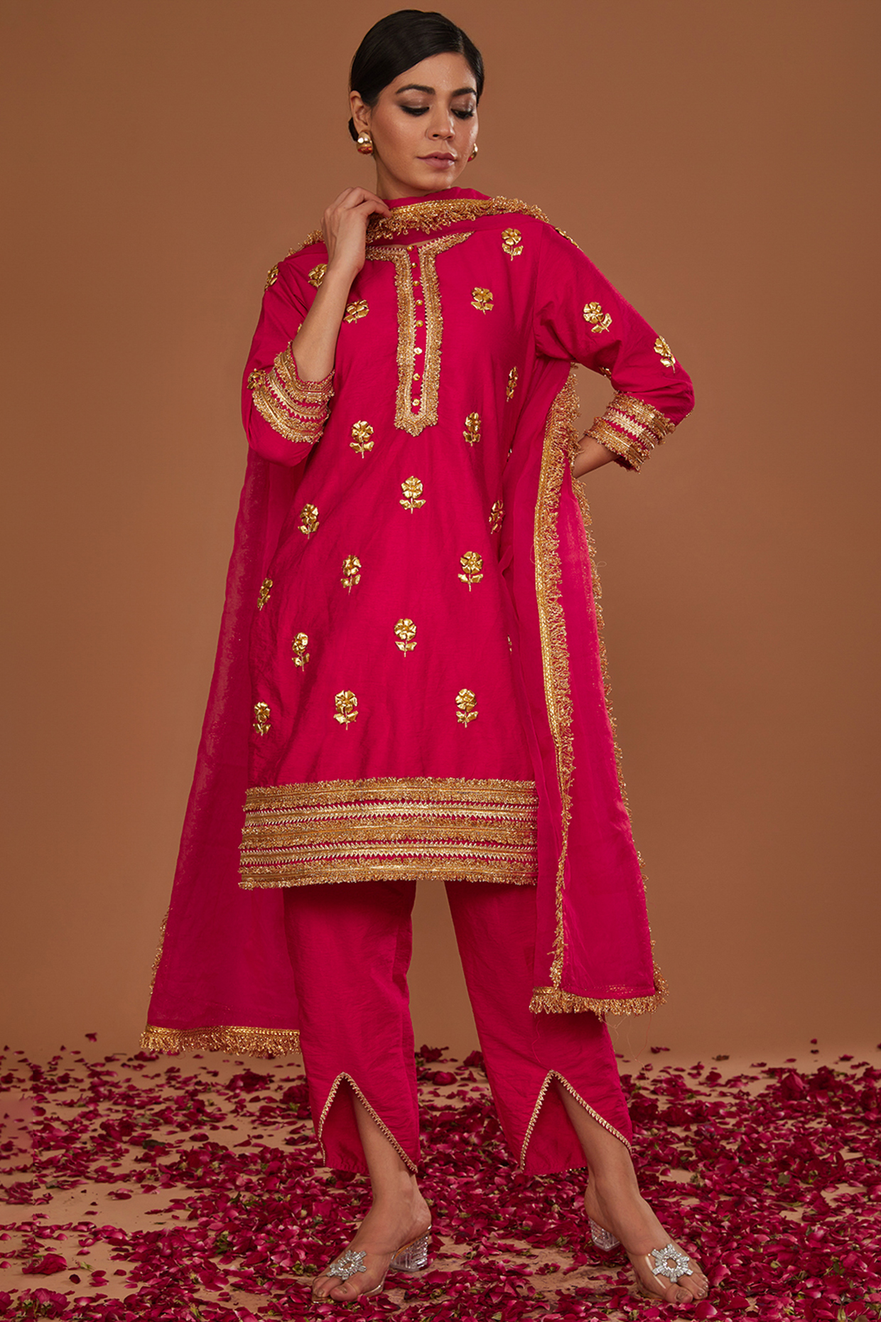 Fuchsia Dupion Gota Work Kurta Set by Preeti S Kapoor at Pernia's Pop Up Shop