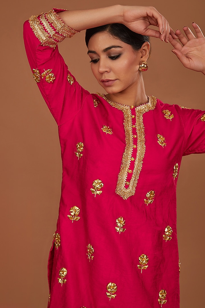 Fuchsia Dupion Gota Work Kurta Set by Preeti S Kapoor at Pernia's Pop Up Shop