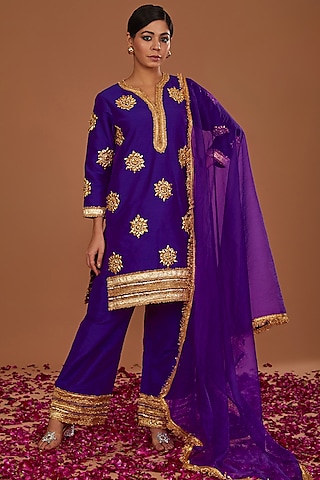 Purple Dupion Gota Work Kurta Set by Preeti S Kapoor