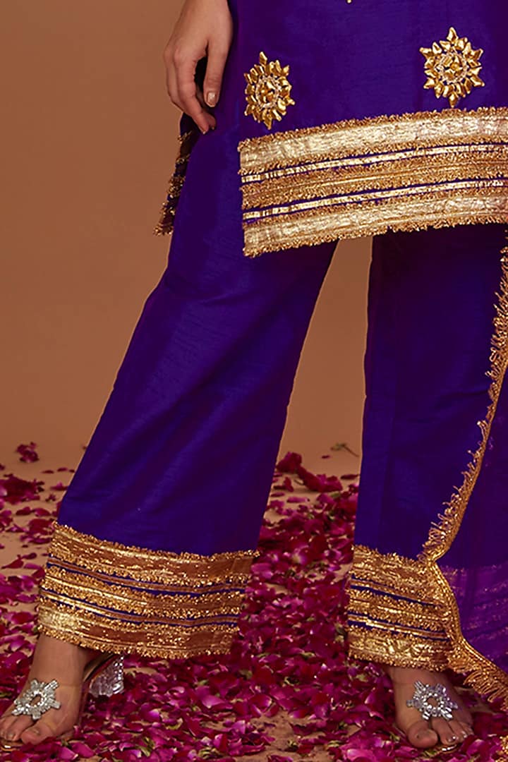 Purple Dupion Gota Work Kurta Set by Preeti S Kapoor at Pernia's Pop Up Shop