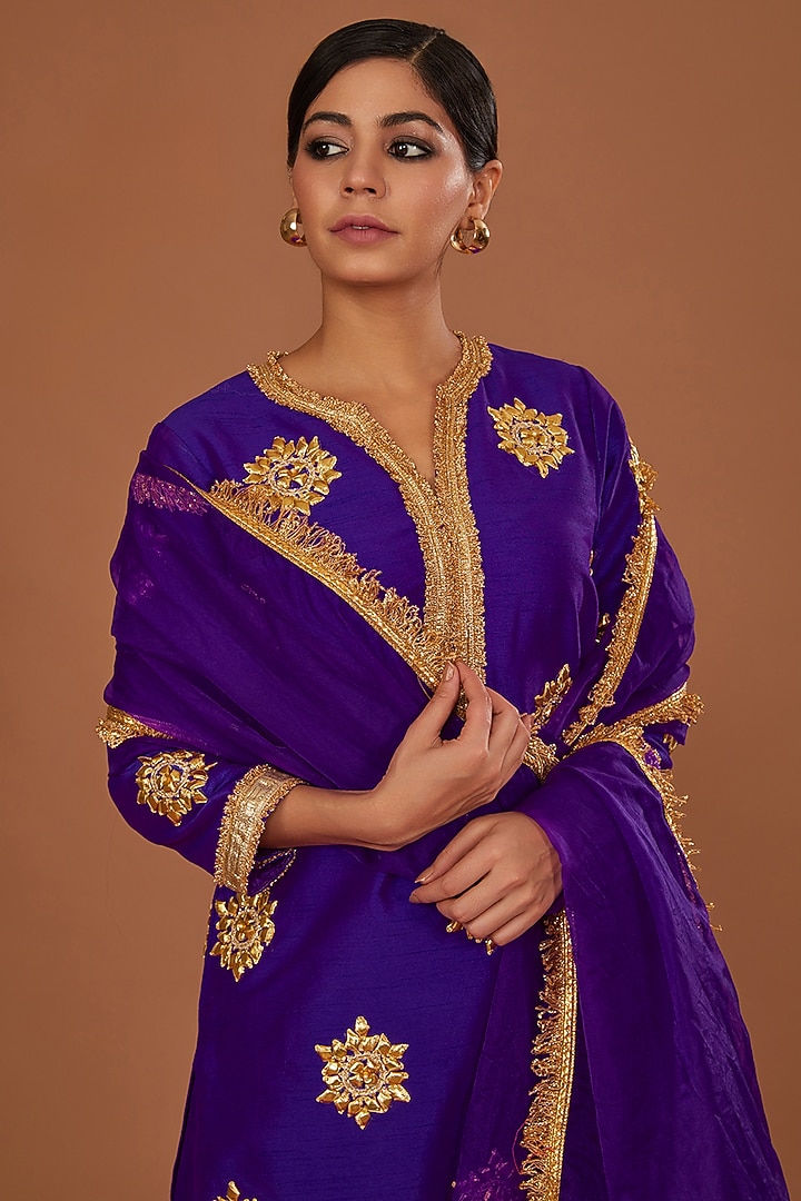 Purple Dupion Gota Work Kurta Set by Preeti S Kapoor at Pernia's Pop Up Shop