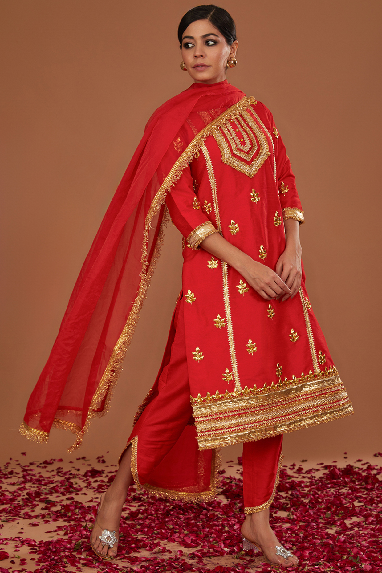 Red Dupion Gota Work Kurta Set by Preeti S Kapoor at Pernia's Pop Up Shop
