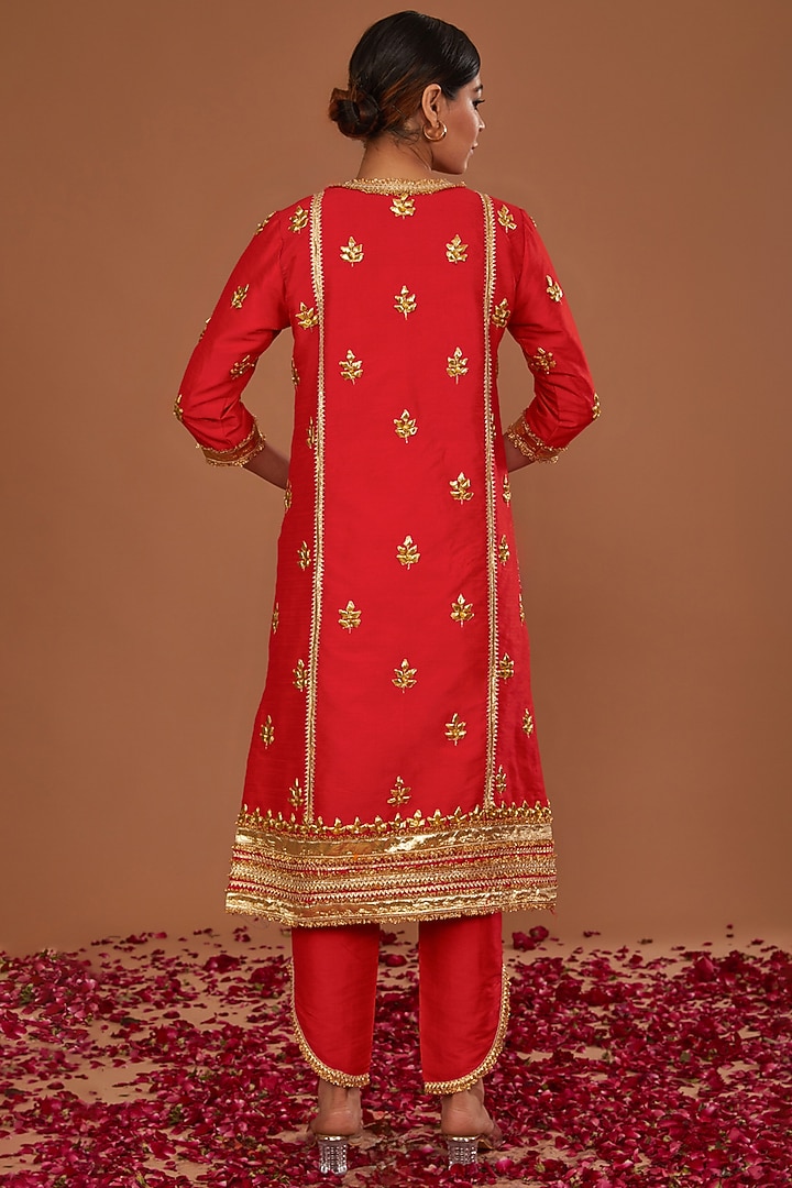 Red Dupion Gota Work Kurta Set by Preeti S Kapoor at Pernia's Pop Up Shop