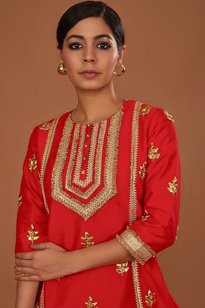 Red Dupion Gota Work Kurta Set by Preeti S Kapoor at Pernia's Pop Up Shop