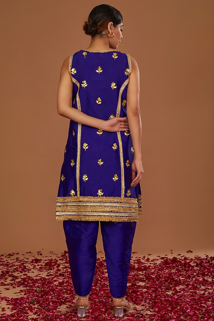 Midnight Blue Dupion Gota Work Kurta Set by Preeti S Kapoor at Pernia's Pop Up Shop