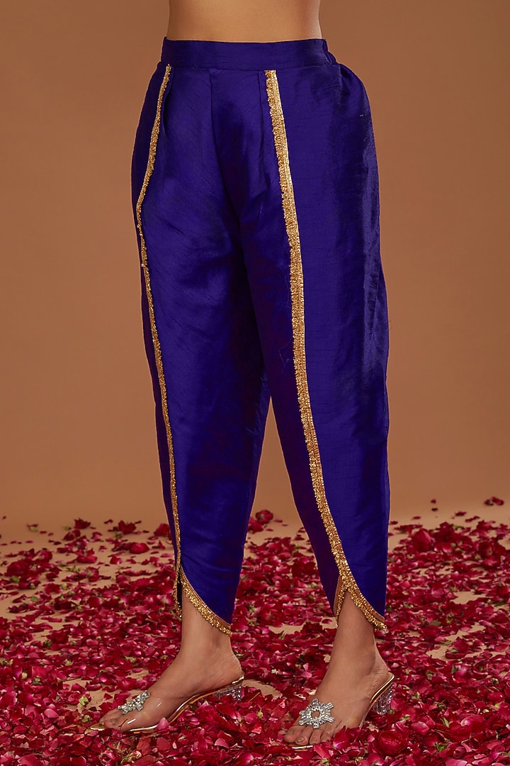 Midnight Blue Dupion Gota Work Kurta Set by Preeti S Kapoor at Pernia's Pop Up Shop