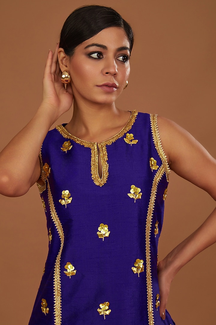 Midnight Blue Dupion Gota Work Kurta Set by Preeti S Kapoor at Pernia's Pop Up Shop