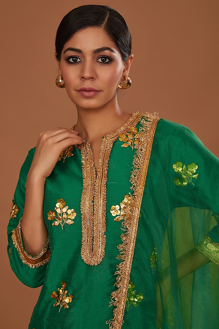 Green Dupion Gota Work Kurta Set by Preeti S Kapoor at Pernia's Pop Up Shop