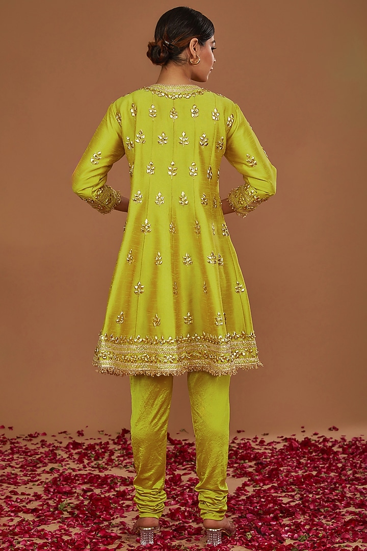 Lime Yellow Dupion Silk Gota Work Wedding Anarkali Set by Preeti S Kapoor at Pernia's Pop Up Shop
