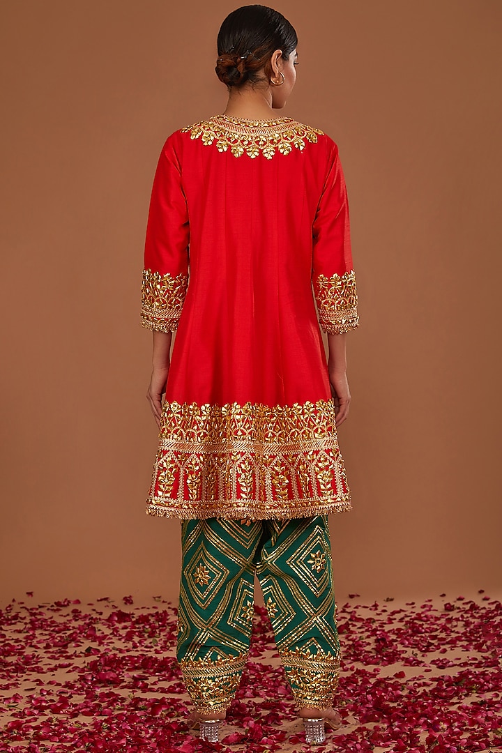 Red Dupion Gota Work Wedding Anarkali Set by Preeti S Kapoor at Pernia's Pop Up Shop