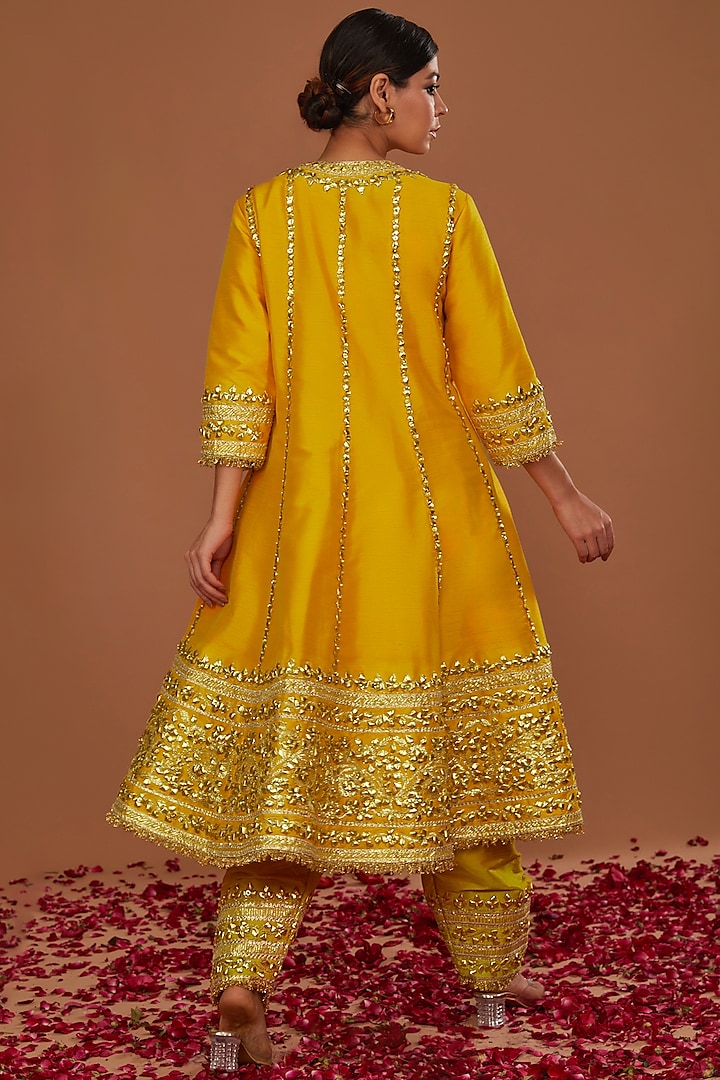 Lime Yellow Dupion Gota Work Wedding Anarkali Set by Preeti S Kapoor at Pernia's Pop Up Shop