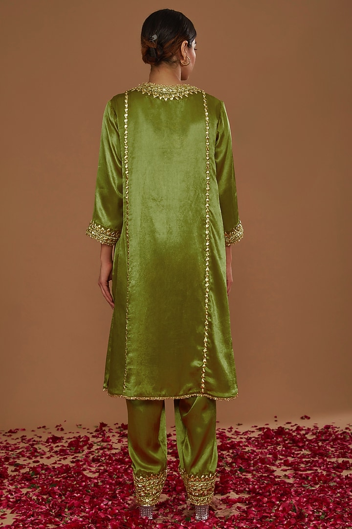 Olive Green Mashru Silk Hand Embellished Kurta Set by Preeti S Kapoor at Pernia's Pop Up Shop