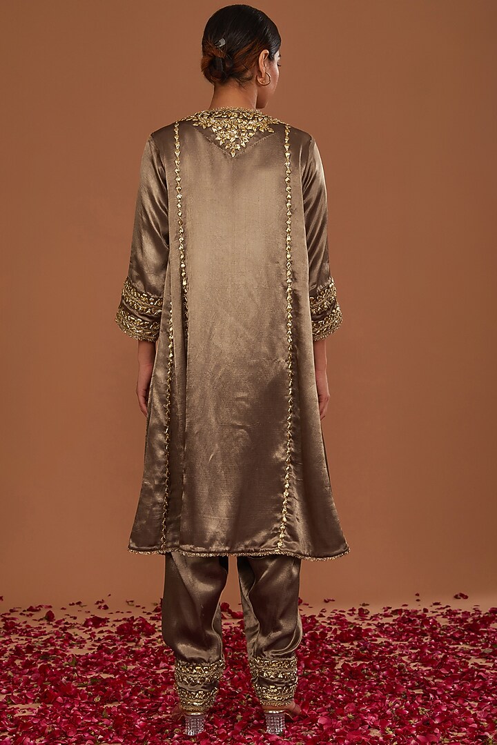 Sepia Brown Mashru Silk Hand Embellished Kurta Set by Preeti S Kapoor at Pernia's Pop Up Shop