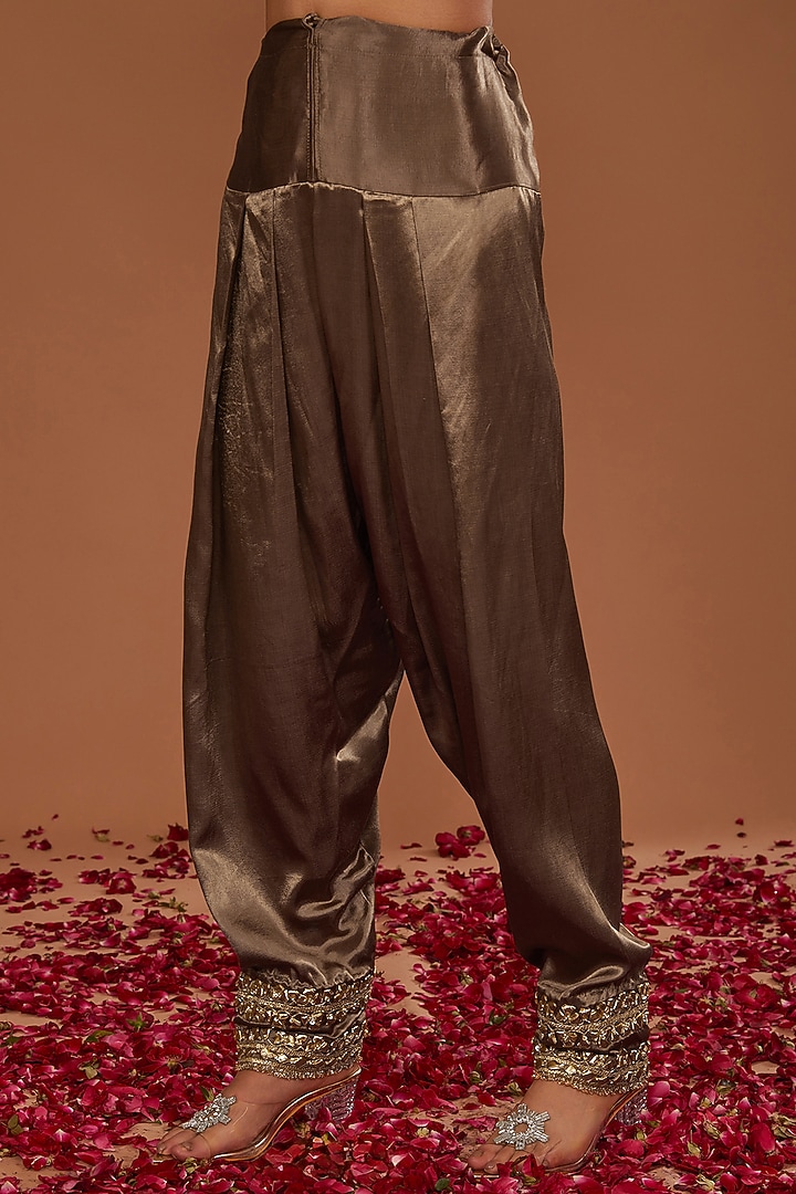 Sepia Brown Mashru Silk Hand Embellished Kurta Set by Preeti S Kapoor at Pernia's Pop Up Shop