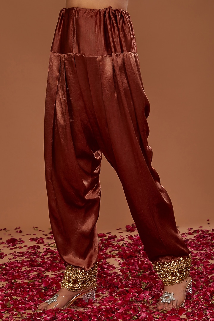 Chestnut Brown Mashru Silk Hand Embellished Kurta Set by Preeti S Kapoor at Pernia's Pop Up Shop