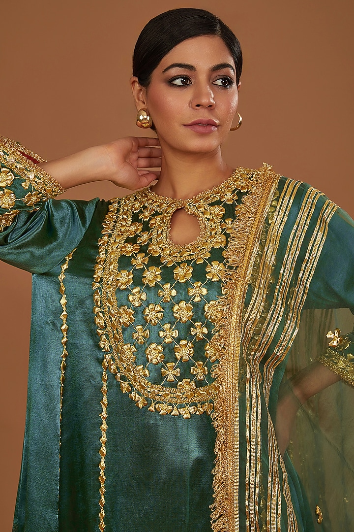 Sap Green Mashru Silk Hand Embellished Kurta Set by Preeti S Kapoor at Pernia's Pop Up Shop