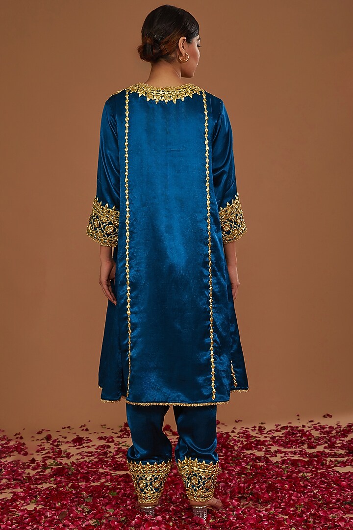 Turquoise Mashru Silk Hand Embellished Kurta Set by Preeti S Kapoor at Pernia's Pop Up Shop