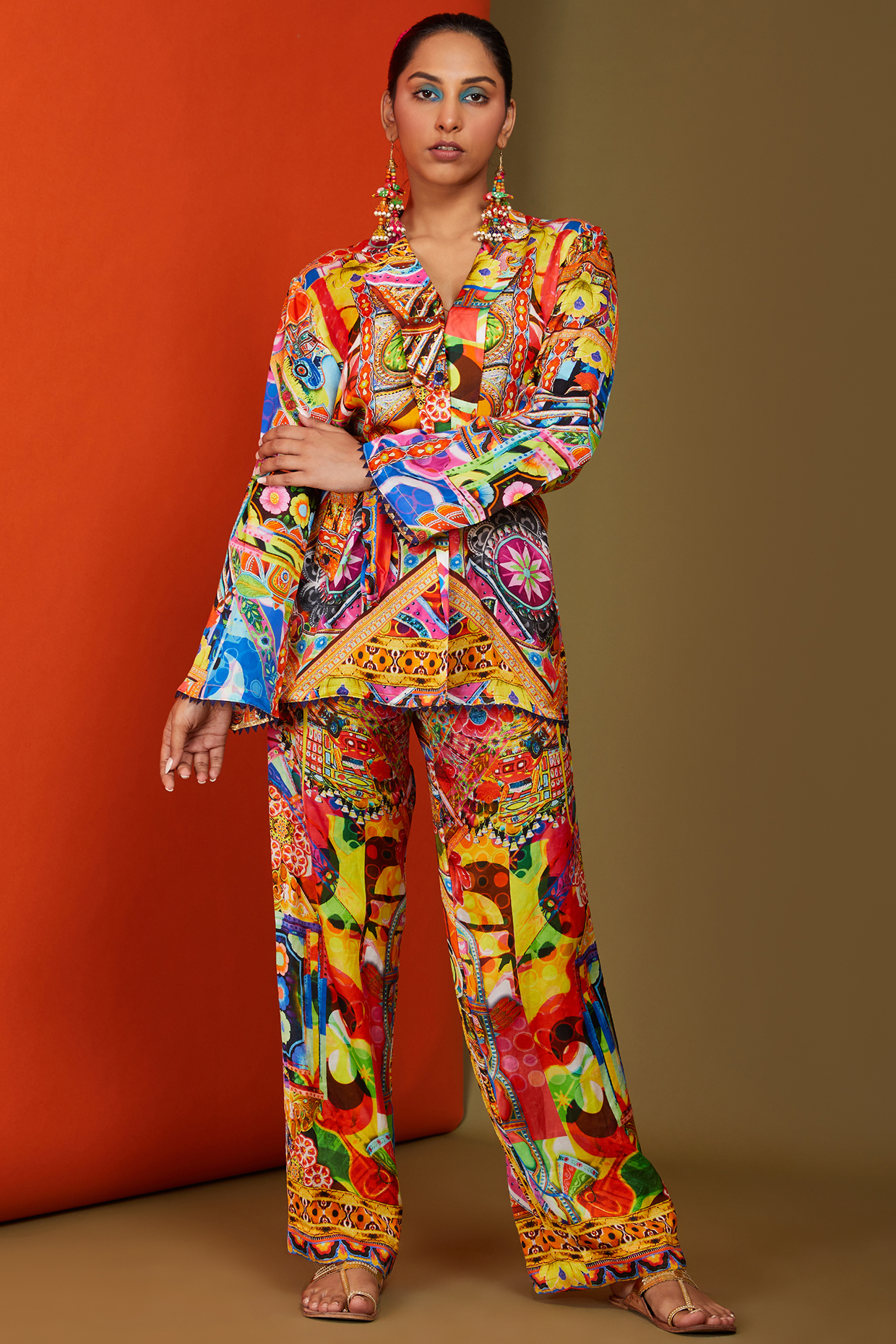 Multi-Colored Satin Printed Co-Ord Set by Preeti S Kapoor at Pernia's Pop Up Shop