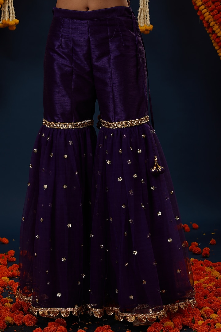 Purple Dupion & Net Gota Embroidered Gharara Set by Preeti S Kapoor at Pernia's Pop Up Shop