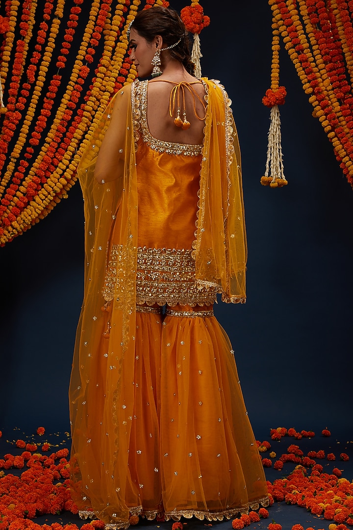 Bright Yellow Dupion & Net Gharara Set by Preeti S Kapoor at Pernia's Pop Up Shop