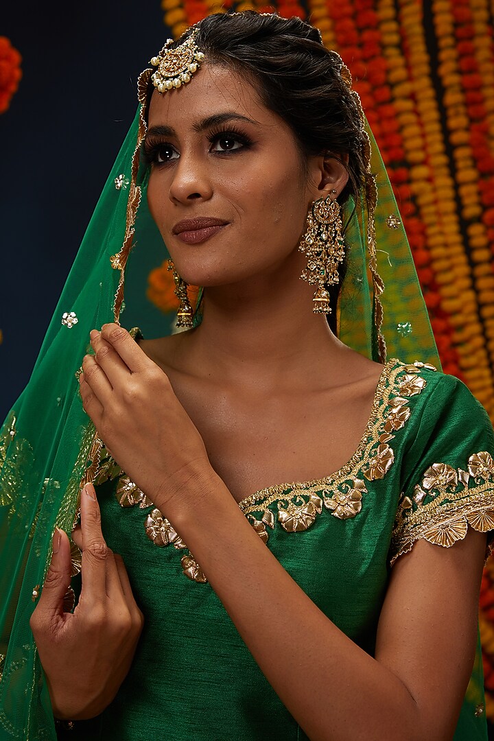 Dark Mint Dupion & Net Embroidered Gharara Set by Preeti S Kapoor at Pernia's Pop Up Shop
