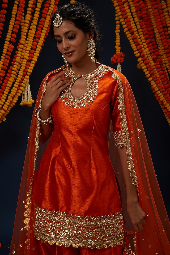 Rust Dupion Party Wear Sharara Set by Preeti S Kapoor at Pernia's Pop Up Shop