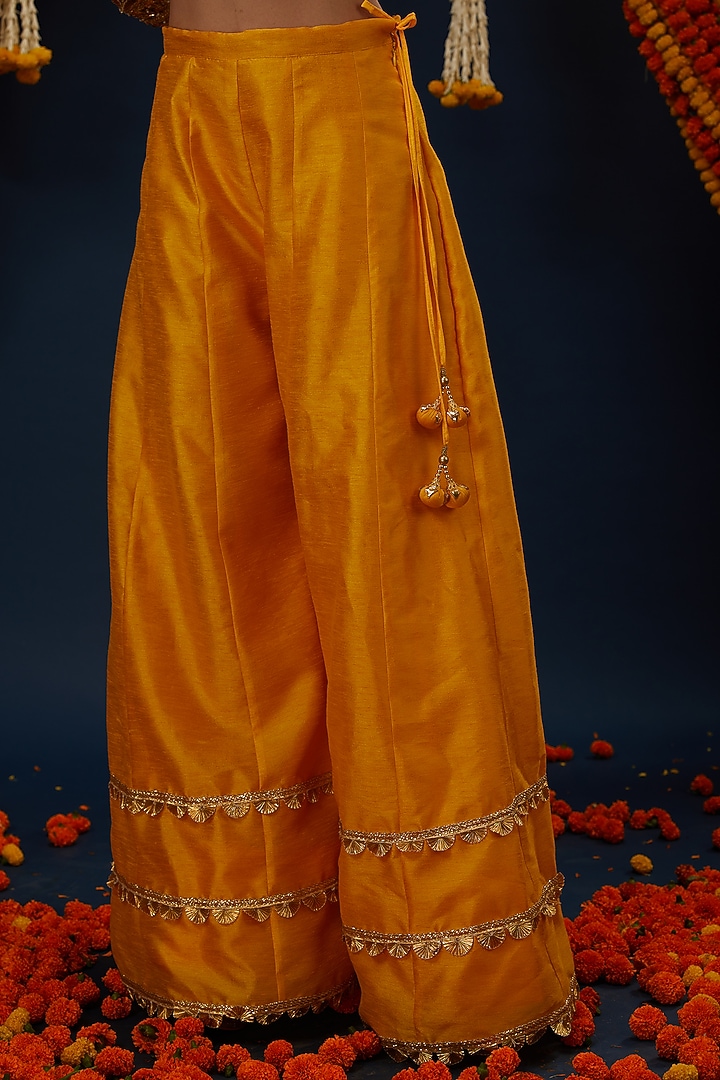 Cadmium yellow Dupion Party Wear Sharara Set by Preeti S Kapoor at Pernia's Pop Up Shop