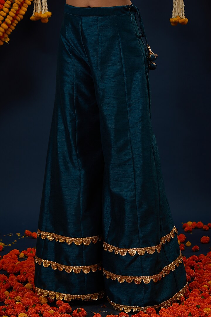 Teal Blue Dupion Party Wear Sharara Set by Preeti S Kapoor at Pernia's Pop Up Shop