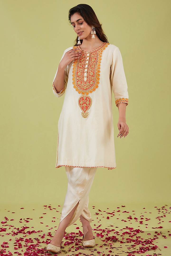 White Chanderi Zari Embroidered A-Line Kurta Set by Preeti S Kapoor at Pernia's Pop Up Shop