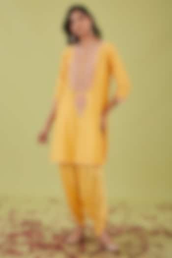 Yellow Chanderi Zari Embroidered A-Line Kurta Set by Preeti S Kapoor at Pernia's Pop Up Shop