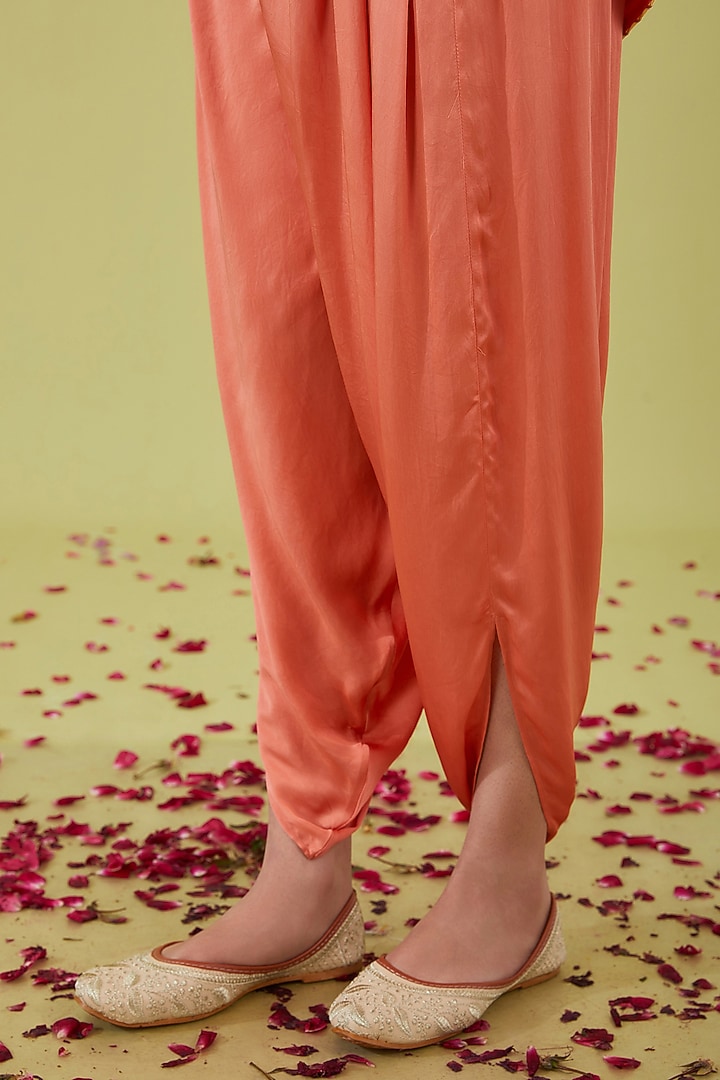 Rust Chanderi Zari Embroidered A-Line Kurta Set by saina kapoor at Pernia's Pop Up Shop
