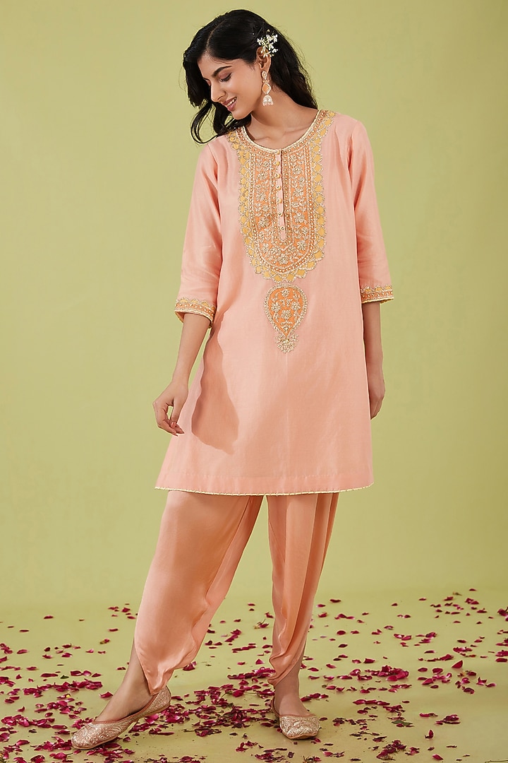 Pink Chanderi Zari Embroidered A-Line Kurta Set by Preeti S Kapoor at Pernia's Pop Up Shop