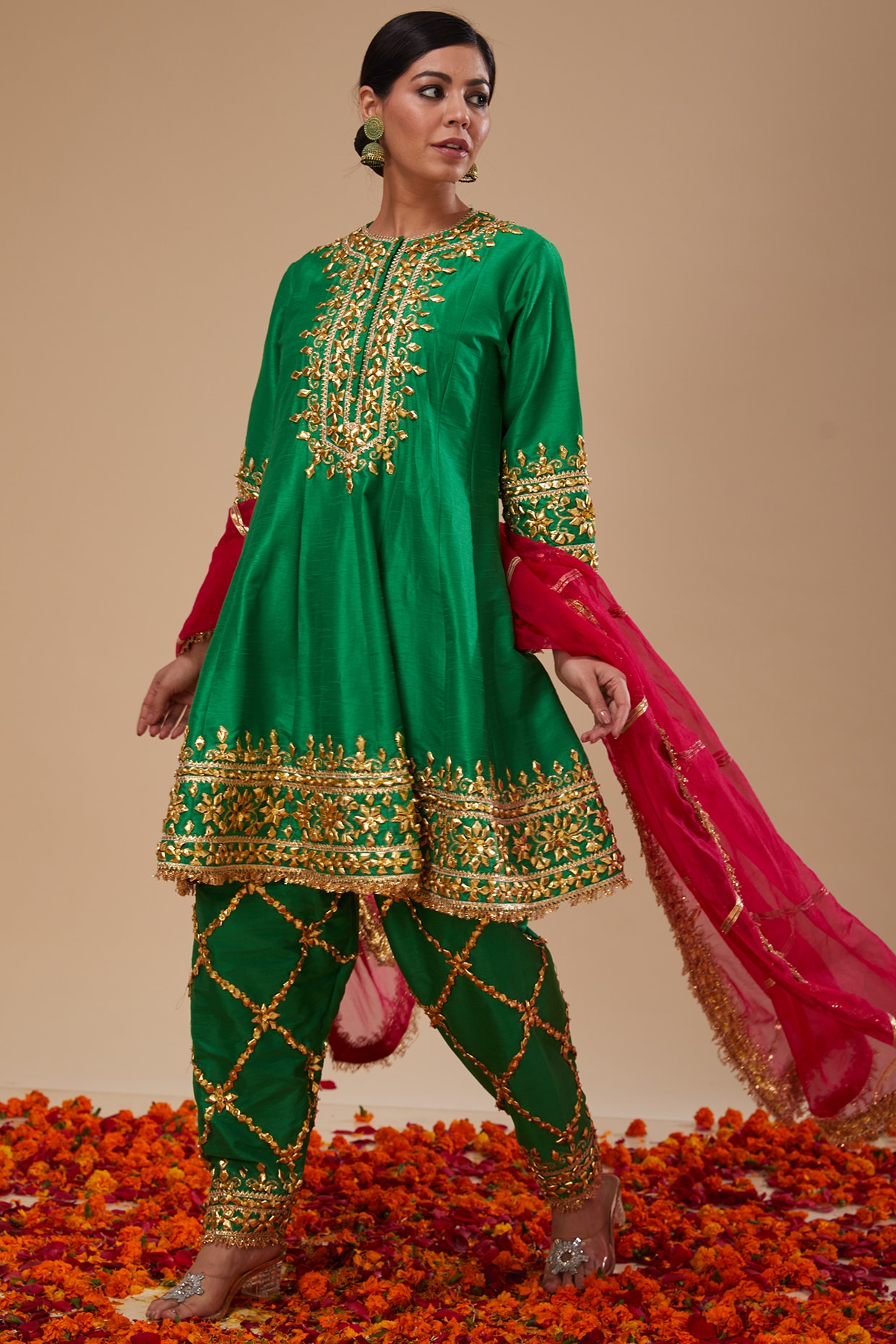 Teal party wear Silk Short Anarkali Style Suit – nirshaa