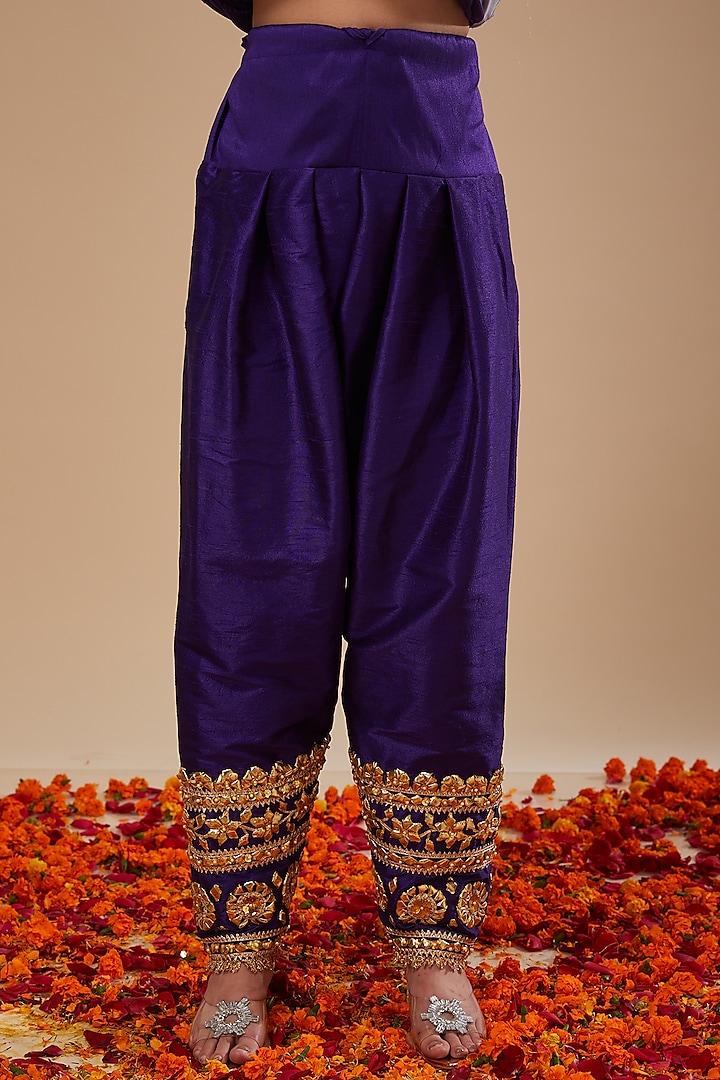 Midnight Blue Dupion Silk Gota & Sequins Hand Embroidered Wedding Anarkali Set by Preeti S Kapoor at Pernia's Pop Up Shop
