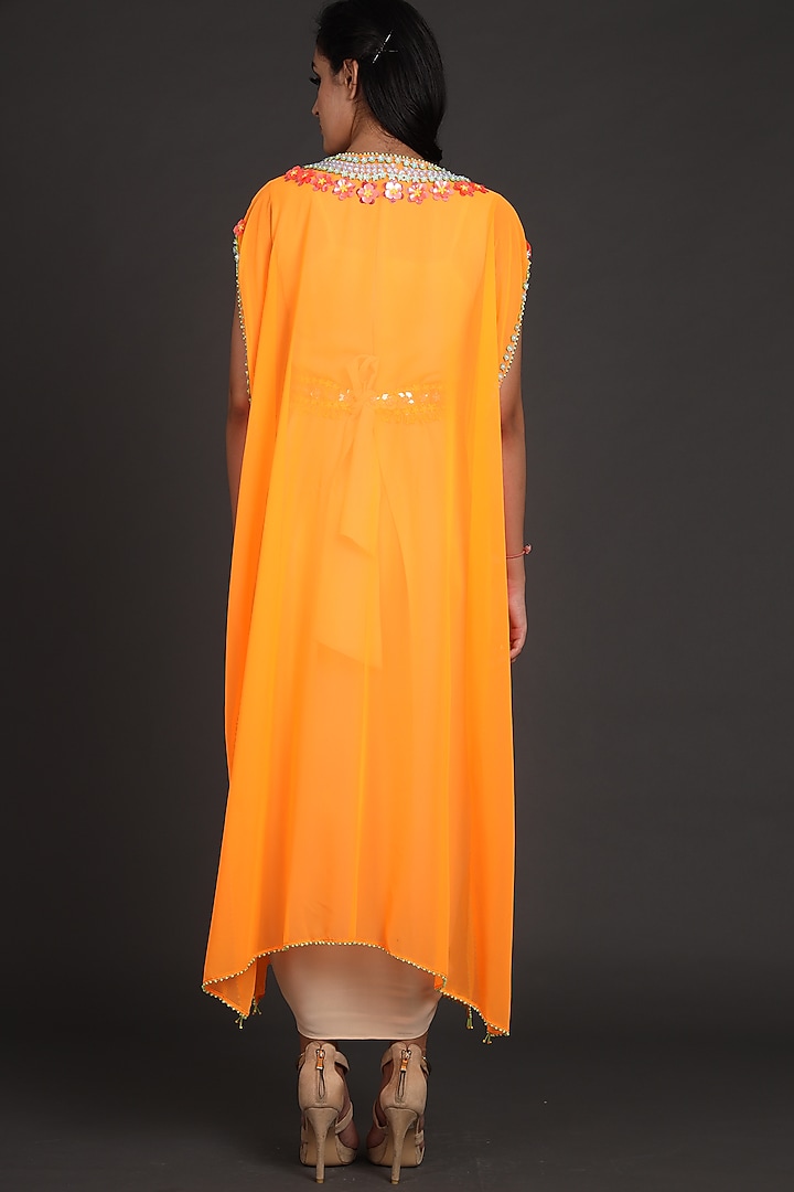 Rust Orange & Beige Embroidered Jumpsuit With Cape by Preeti S Kapoor at Pernia's Pop Up Shop