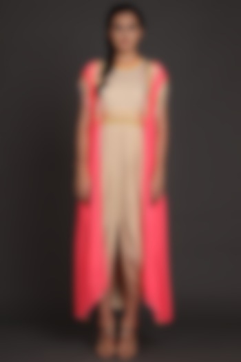 Pink & Beige Embroidered Jumpsuit With Cape by Preeti S Kapoor at Pernia's Pop Up Shop
