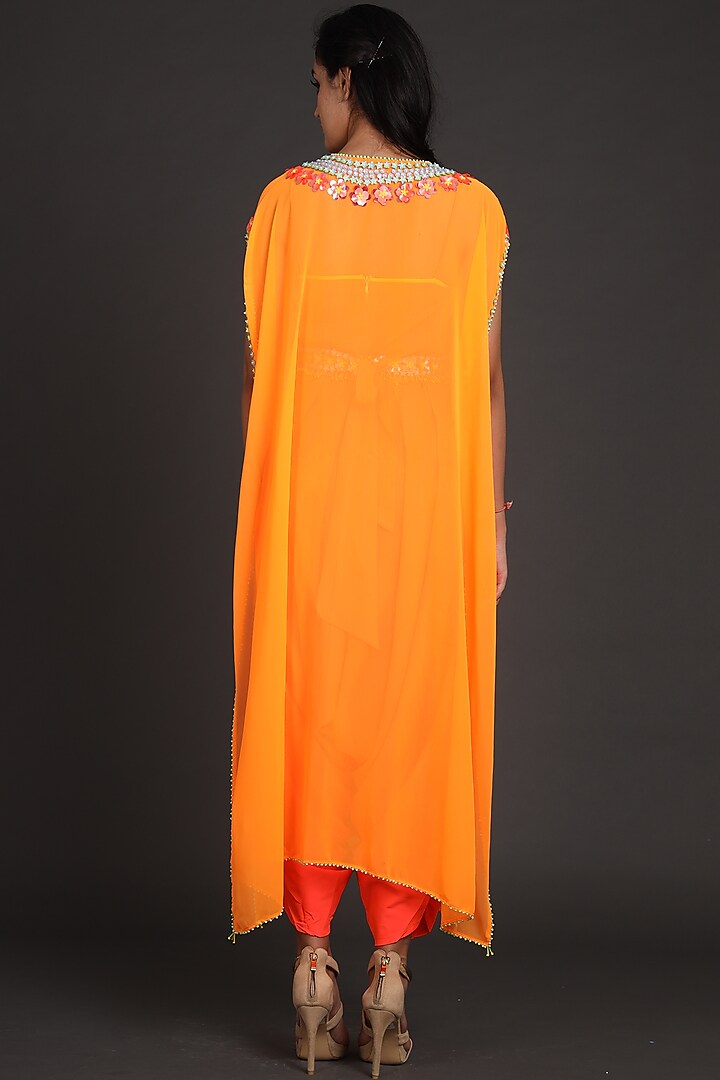 Rust Orange Embroidered Jumpsuit With Cape by Preeti S Kapoor at Pernia's Pop Up Shop
