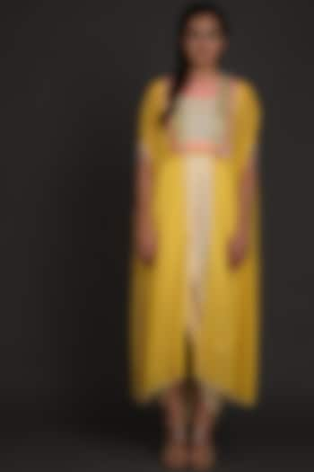 Yellow & Cream Embroidered Jumpsuit With Cape by Preeti S Kapoor at Pernia's Pop Up Shop