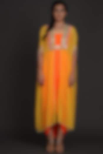 Yellow & Orange Sequins Embroidered Jumpsuit With Cape by Preeti S Kapoor