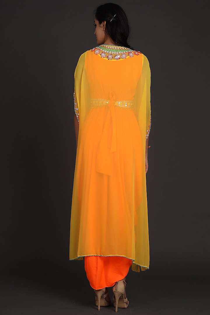 Yellow & Orange Sequins Embroidered Jumpsuit With Cape by Preeti S Kapoor at Pernia's Pop Up Shop