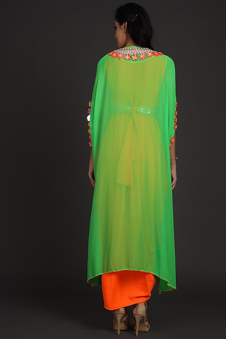 Green & Orange Sequins Embroidered Jumpsuit With Cape by Preeti S Kapoor at Pernia's Pop Up Shop