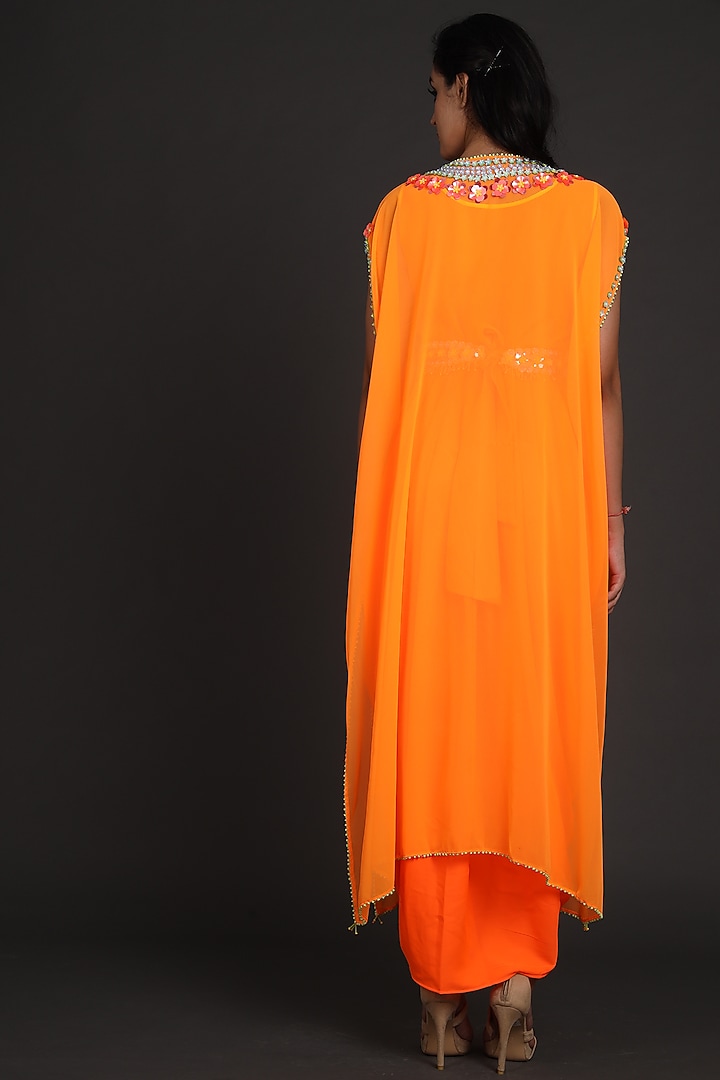 Orange Embroidered Jumpsuit With Cape by Preeti S Kapoor at Pernia's Pop Up Shop