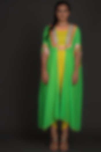 Yellow & Green Embroidered Jumpsuit With Cape by Preeti S Kapoor at Pernia's Pop Up Shop