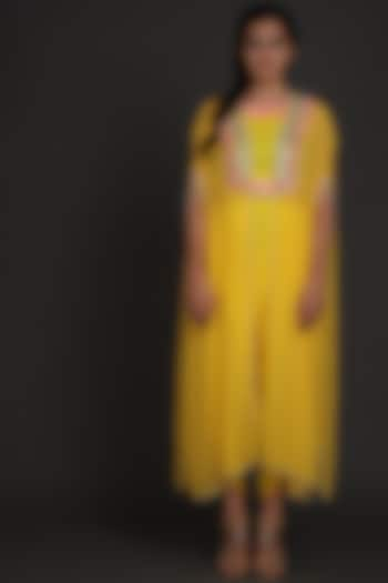 Yellow Embroidered Jumpsuit With Cape by Preeti S Kapoor at Pernia's Pop Up Shop