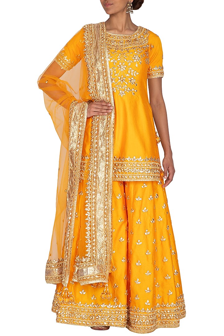 Mustard Embroidered Wedding Sharara Set by Preeti S Kapoor at Pernia's Pop Up Shop