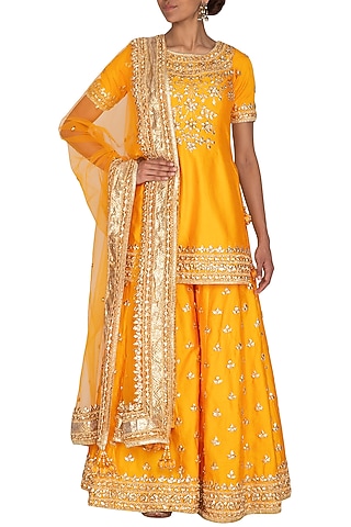 Mustard Embroidered Sharara Set by Preeti S Kapoor