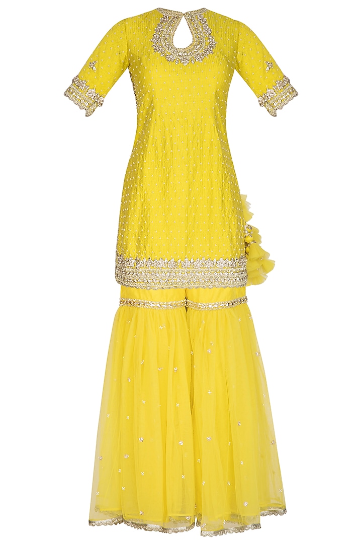 Yellow Embroidered Gharara Set by Preeti S Kapoor